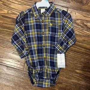 Carter’s blue and yellow flannel infant onesie - 6m NWT